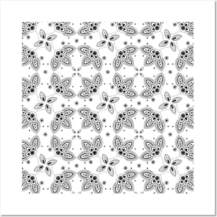 Black White Paisley flower pattern Posters and Art